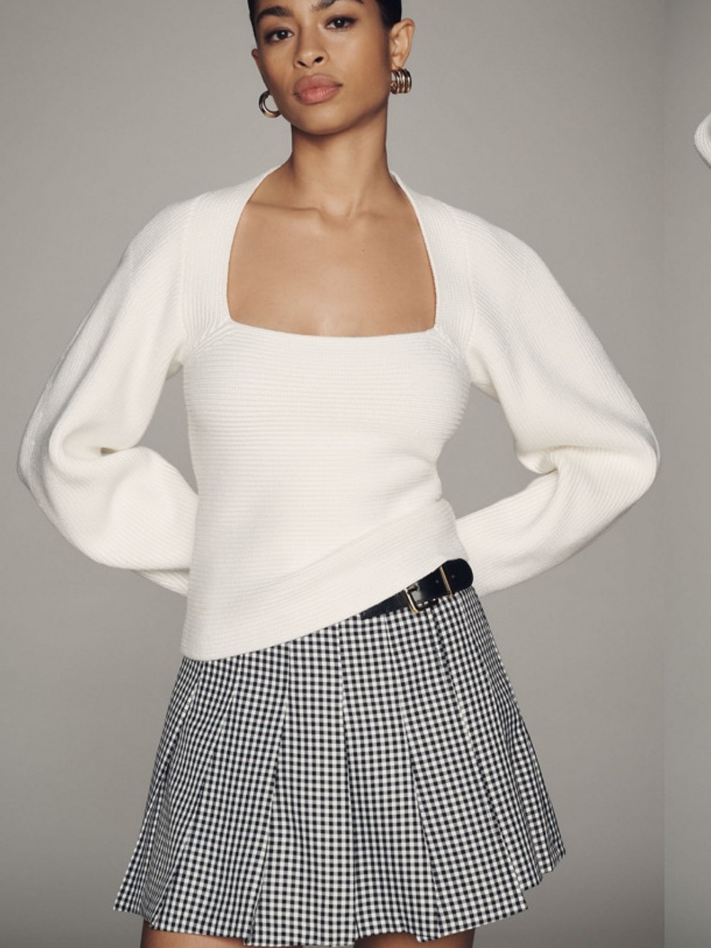 Anthropologie Ivory Square-Neck Rib Sweater